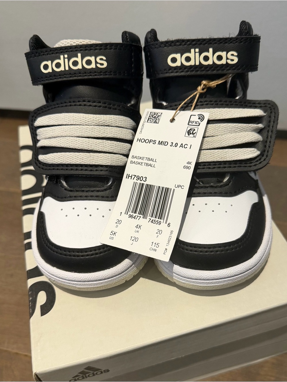 adidas Kids Black and White Hoops Mid 3.0 AC Sneakers